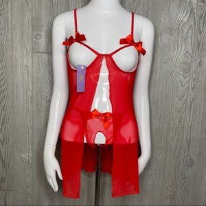 Nwt the victory red strappy revealing lingerie set top and panties sleepwear med